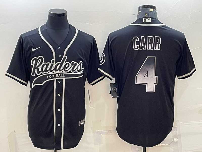 Mens Las Vegas Raiders #4 Derek Carr Black Gold With Patch Smoke Cool Base Stitched Baseball Jersey